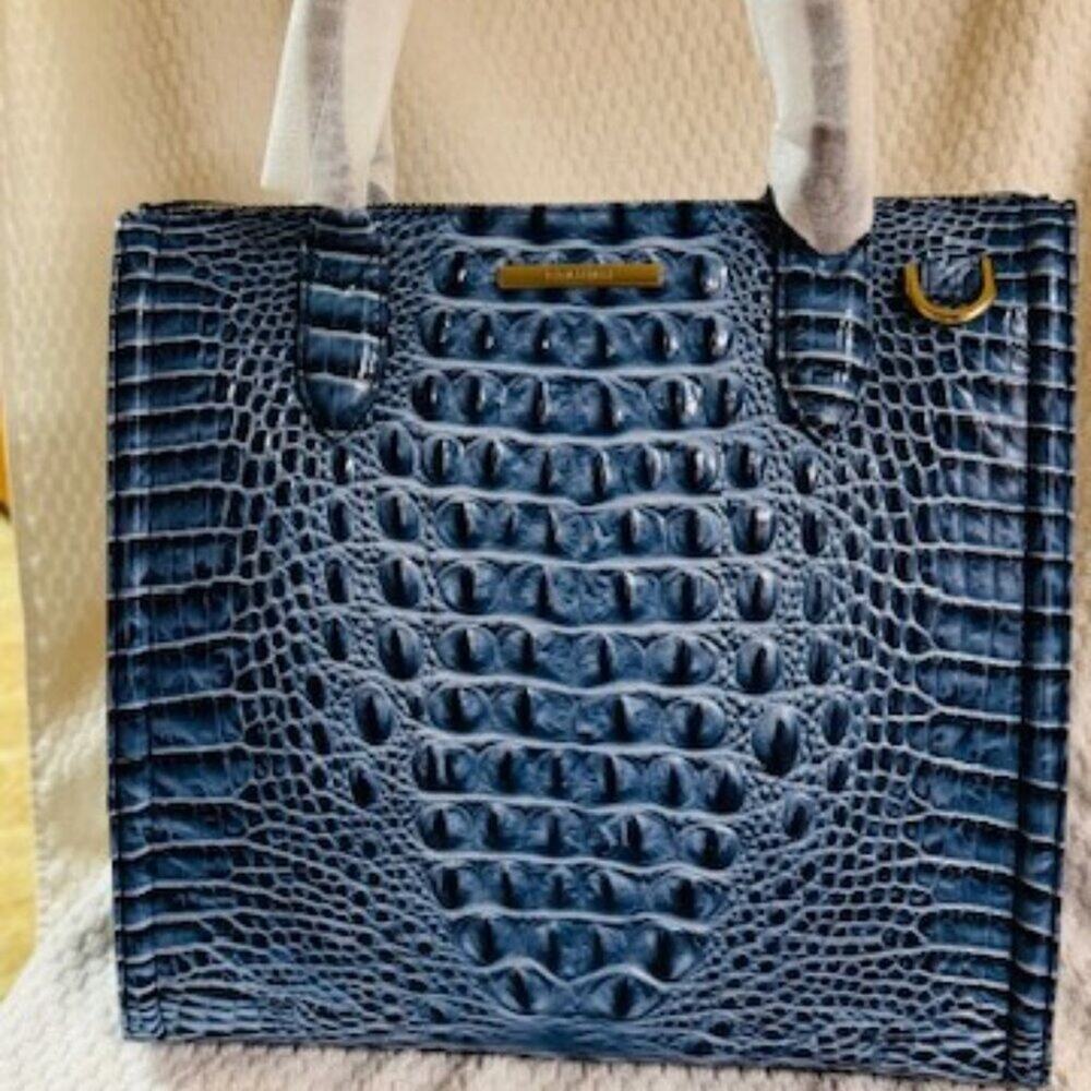 ⚡Brahmin Blue Serenade Caroline Satchel Melbourne Croc Leather NWT - Picture 3 of 9